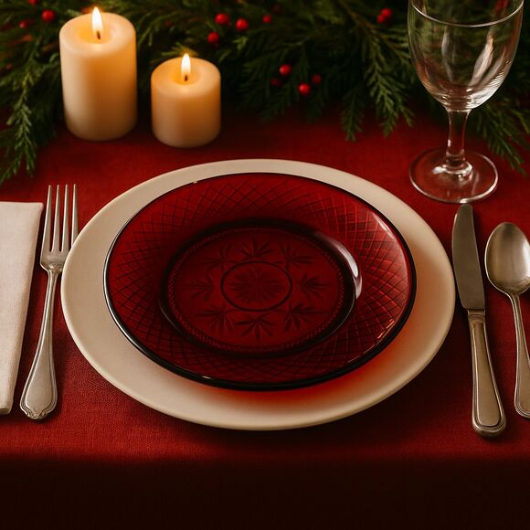 Luminarc Cristal D' Arques Durand Antique Ruby Red 8" Salad Plates Set of 6 - Picture 1 of 10